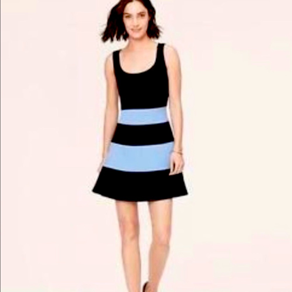 Loft Fit to Flare Dress in Color Block Blue and Black Size 2P
